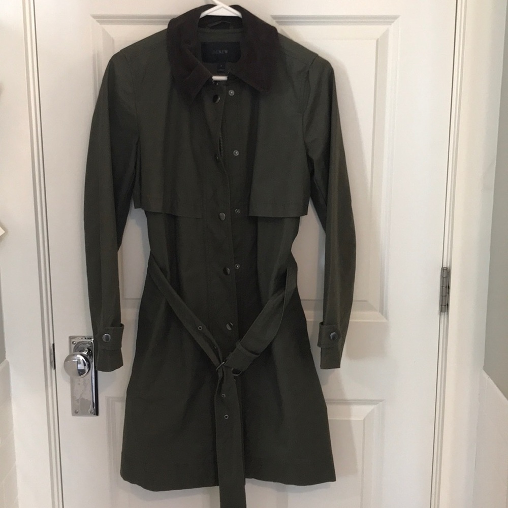 J. Crew army green belted trench coat